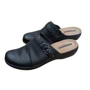 Clarks Collection Leisa Sadie Black Leather Mule Size 7.5 Comfort Slip On Career